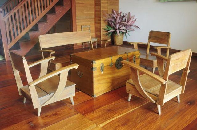 Vintage bois de teck table de console et fauteuils